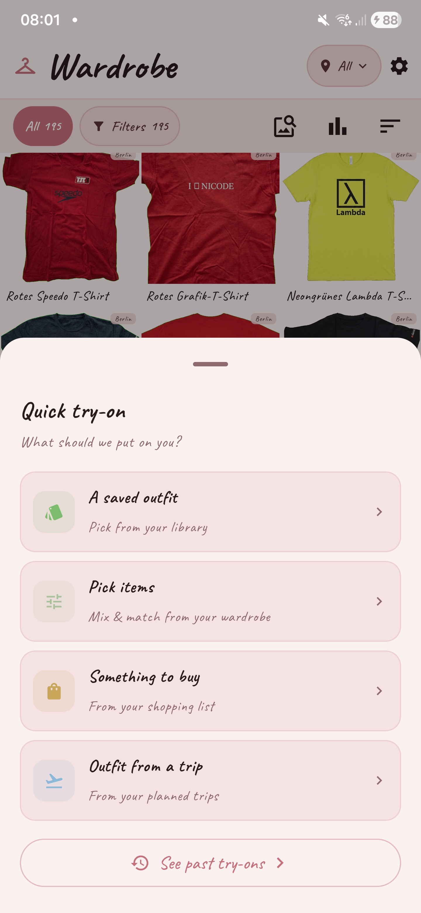 Quick try-on options